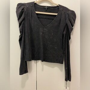 7 For All Mankind Charcoal Long Sleeve V-Neck Top